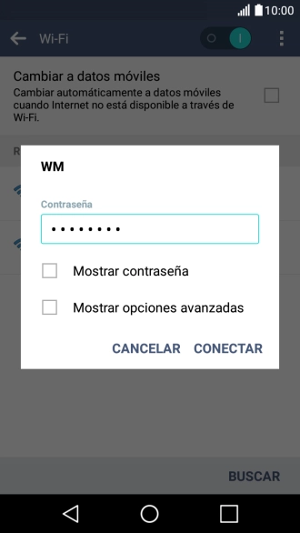 Introduce la contraseña de la red wifi y pulsa CONECTAR.