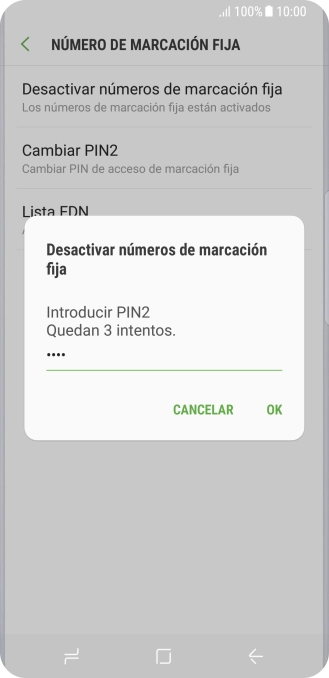 Introduce el código PIN2 y pulsa OK.