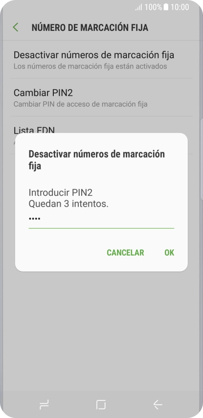 Introduce el código PIN2 y pulsa OK.