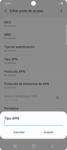 Introduce default y pulsa Aceptar.