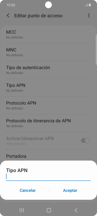 Introduce default y pulsa Aceptar.