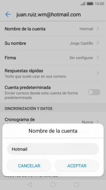 Pulsa ACEPTAR e introduce el nombre de la cuenta de correo electrónico.