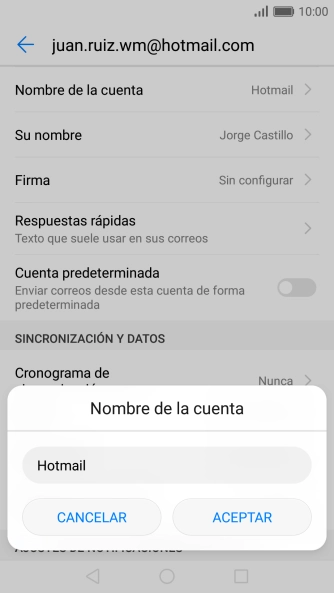 Pulsa ACEPTAR e introduce el nombre de la cuenta de correo electrónico.