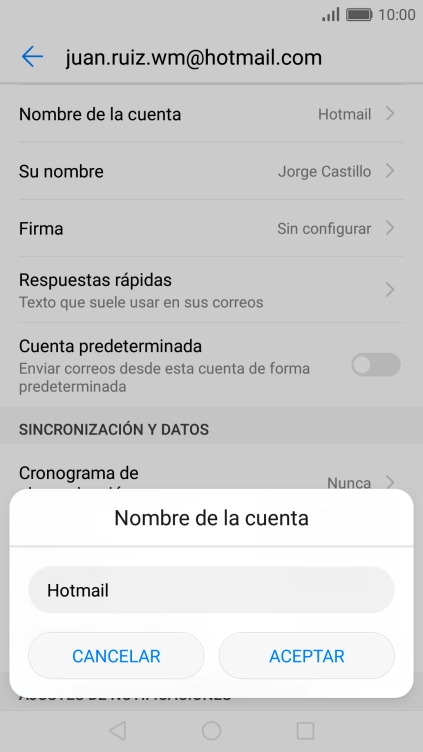 Pulsa ACEPTAR e introduce el nombre de la cuenta de correo electrónico.