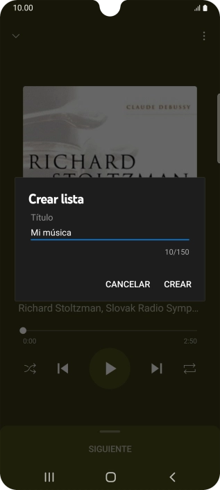Introduce el nombre deseado de la lista de reproducción y pulsa CREAR.