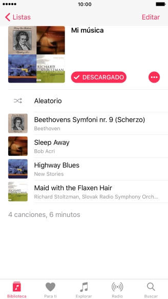Pulsa con intensidad el archivo de música deseado hasta que aparezca un menú emergente en la pantalla.