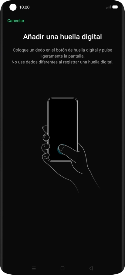 Sigue las indicaciones de la pantalla para crear una huella digital como código de seguridad.