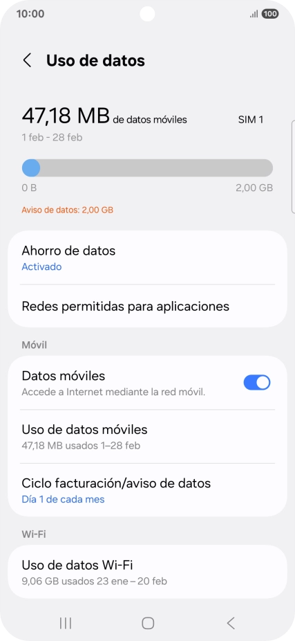 El consumo total de datos se visualiza ahora en la pantalla.