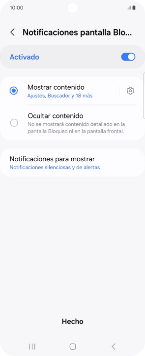 Pulsa los ajustes deseados para activarlos o desactivarlos.