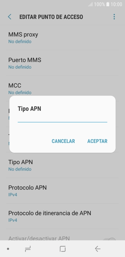 Introduce default y pulsa ACEPTAR.