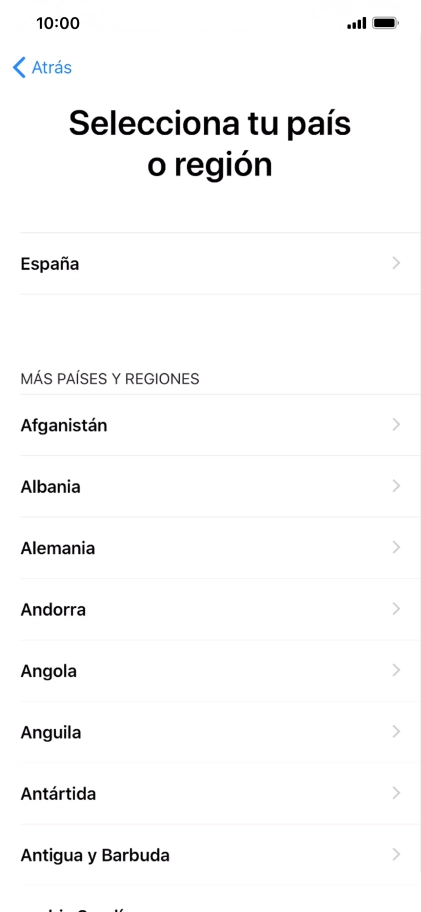 Pulsa el país o el área deseados.