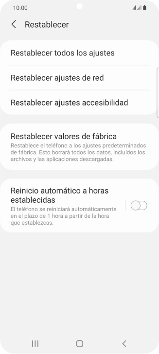 Pulsa Restablecer valores de fábrica.