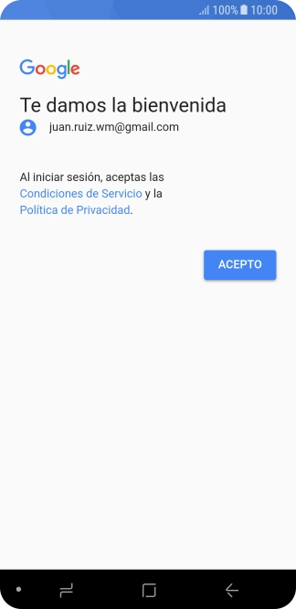 Pulsa ACEPTO y sigue las indicaciones de la pantalla para seleccionar los ajustes de tu cuenta de Google.
