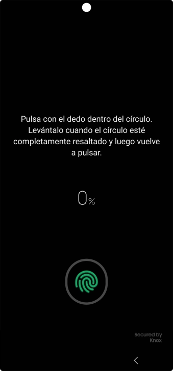 Sigue las indicaciones de la pantalla para crear una huella digital como código de seguridad.