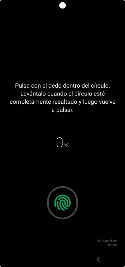 Sigue las indicaciones de la pantalla para crear una huella digital como código de seguridad.