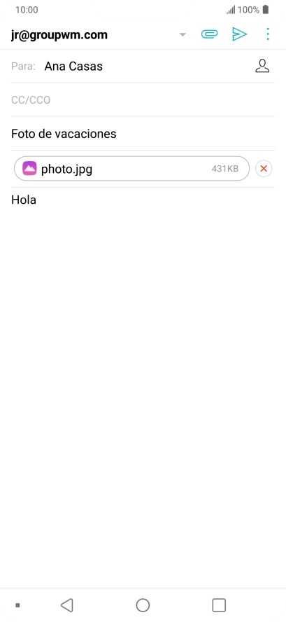 Pulsa el icono de envío cuando termines de escribir el correo electrónico.