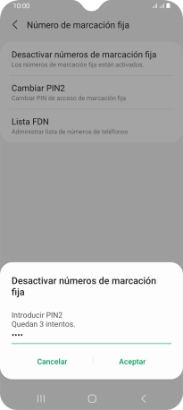 Introduce el código PIN2 y pulsa Aceptar.
