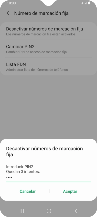 Introduce el código PIN2 y pulsa Aceptar.