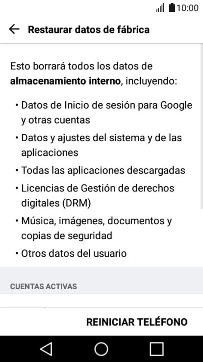 Pulsa REINICIAR TELÉFONO.
