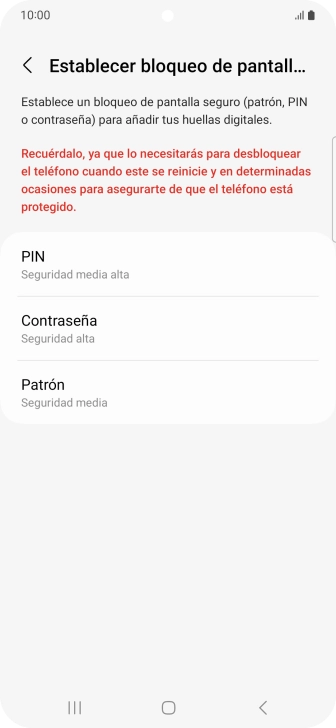 Pulsa el código de seguridad deseado y sigue las indicaciones de la pantalla para crear un código de seguridad del teléfono adicional.