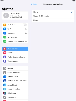 Para seleccionar la vista previa de las notificaciones en la pantalla de bloqueo, pulsa Siempre.