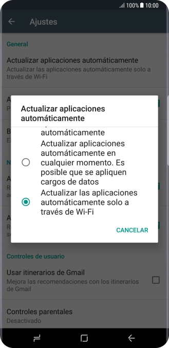 Pulsa Actualizar las aplicaciones automáticamente solo a través de Wi-Fi para activar la función.