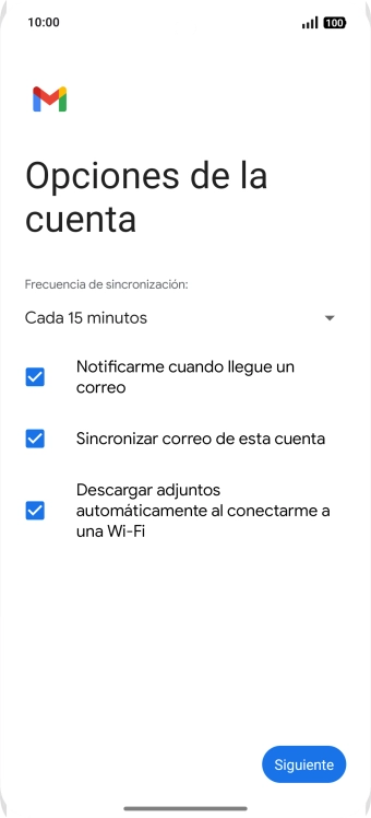 Si aparece en la pantalla esta imagen, tu cuenta de correo electrónico ha sido reconocida y configurada automáticamente. Sigue las indicaciones de la pantalla para introducir más información y terminar la configuración.