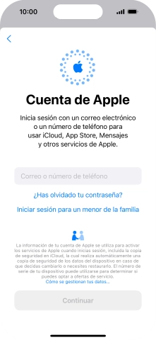 Pulsa Correo o número de teléfono e introduce el nombre de usuario de tu ID de Apple.