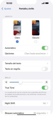 Si activas la función, pulsa Opciones y sigue las indicaciones de la pantalla para seleccionar el período de tiempo que debe durar el Modo Oscuro.