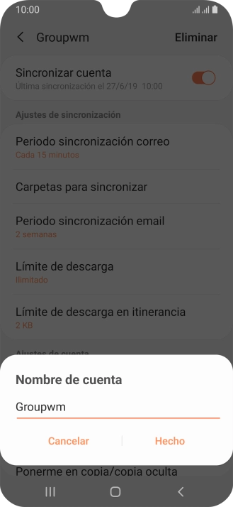 Introduce el nombre deseado de la cuenta de correo electrónico y pulsa Hecho.