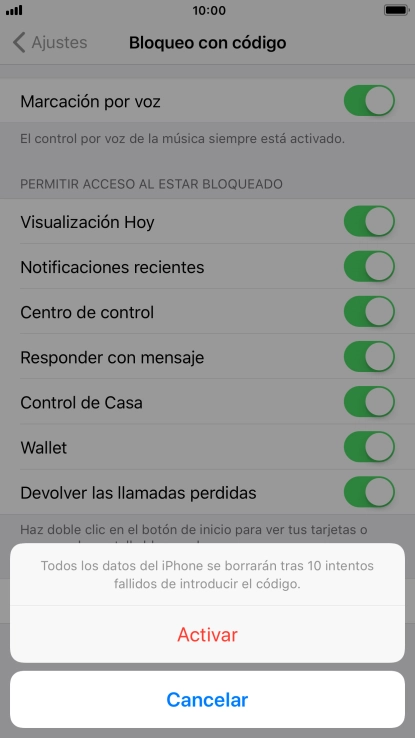 Si activas la función, pulsa Activar.