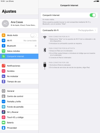 Pulsa Contraseña Wi-Fi e introduce una contraseña.