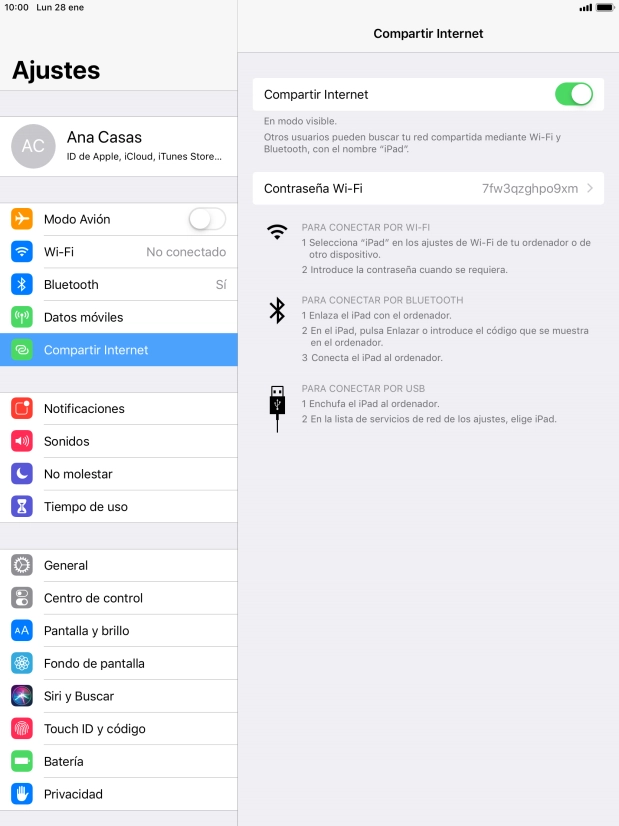 Pulsa Contraseña Wi-Fi e introduce una contraseña.