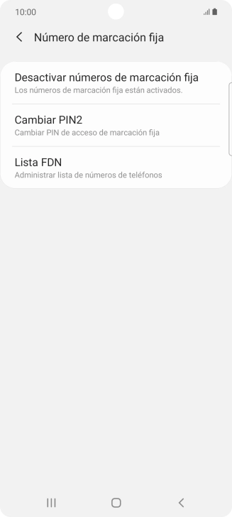 Pulsa Desactivar números de marcación fija.