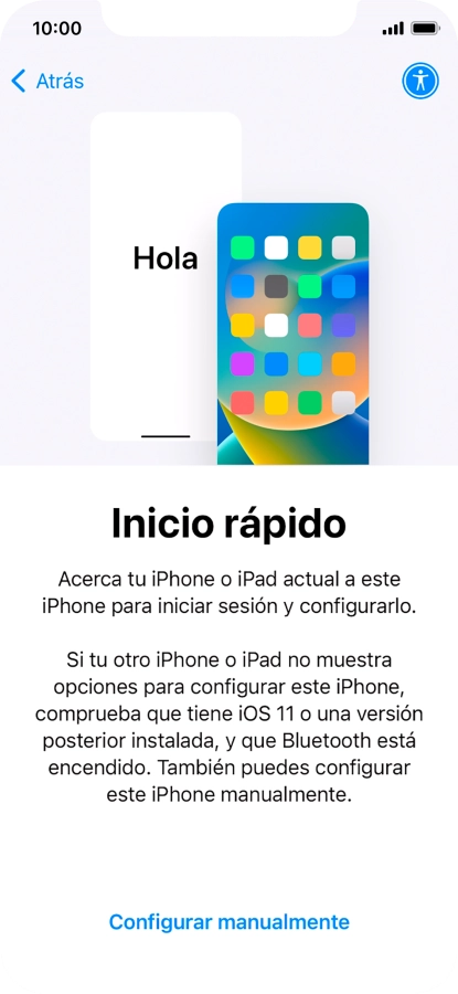 Sigue las indicaciones de la pantalla para transferir contenido de otro dispositivo iOS11 o con una versión más reciente o pulsa Configurar manualmente.