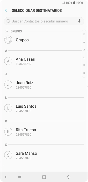 Pulsa en el campo de búsqueda e introduce las primeras letras del nombre del destinatario deseado.