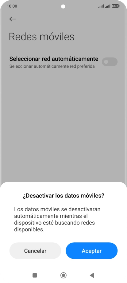 Pulsa Aceptar y espera mientras el teléfono está buscando redes.