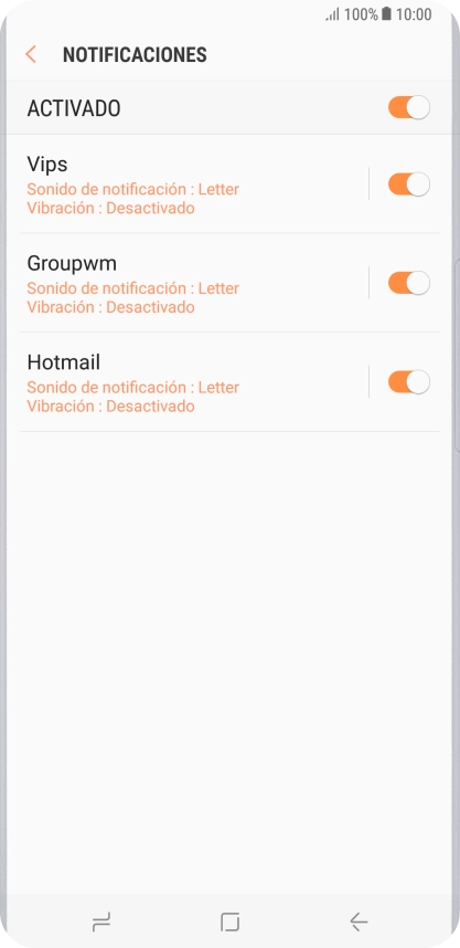 Pulsa el indicador junto a la cuenta de correo electrónico deseada para activar o desactivar la función.