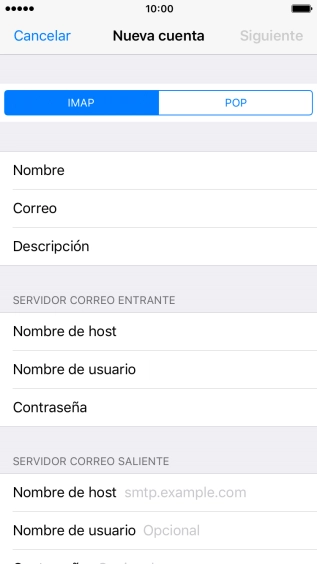 Pulsa Nombre de host e introduce el nombre del servidor de correo de salida de tu proveedor de correo.