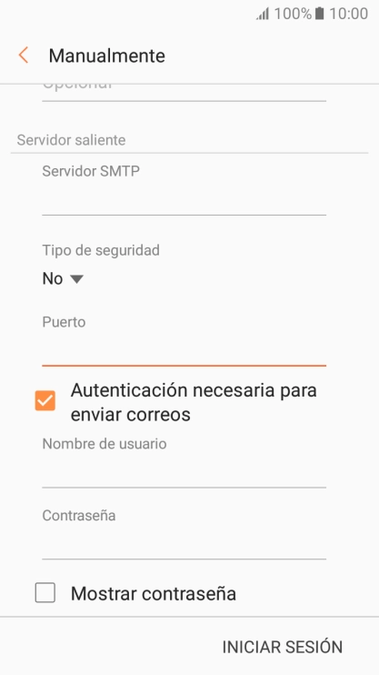 Pulsa Autenticación necesaria para enviar correos para desactivar la función.