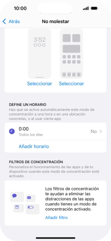 Pulsa Añadir horario y sigue las indicaciones de la pantalla para seleccionar los ajustes de la activación automática de No molestar.