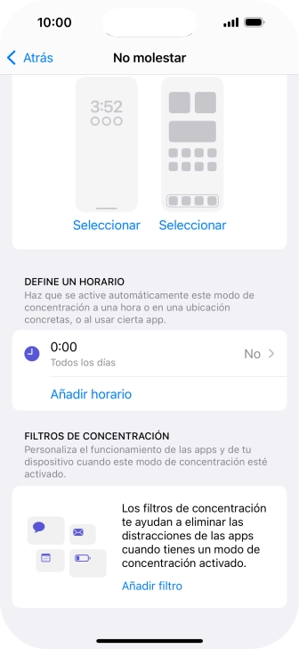 Pulsa Añadir horario y sigue las indicaciones de la pantalla para seleccionar los ajustes de la activación automática de No molestar.