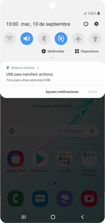 Pulsa Toca para otras opciones USB..