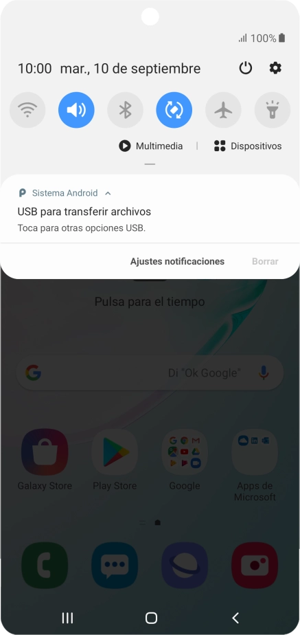Pulsa Toca para otras opciones USB..