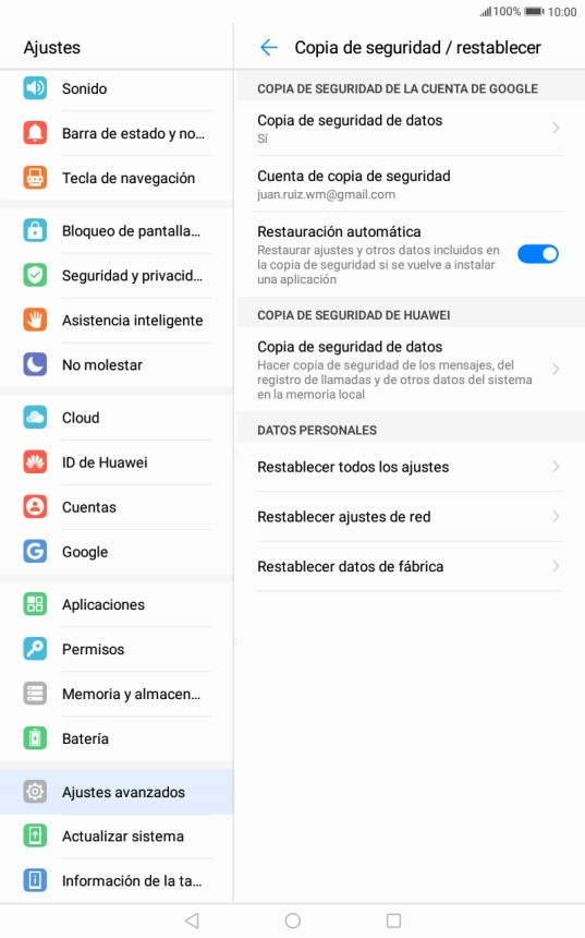 Pulsa Restablecer datos de fábrica.