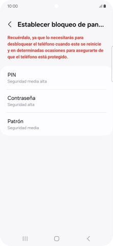 Pulsa el código de seguridad deseado y sigue las indicaciones de la pantalla para crear un código de seguridad del teléfono adicional.