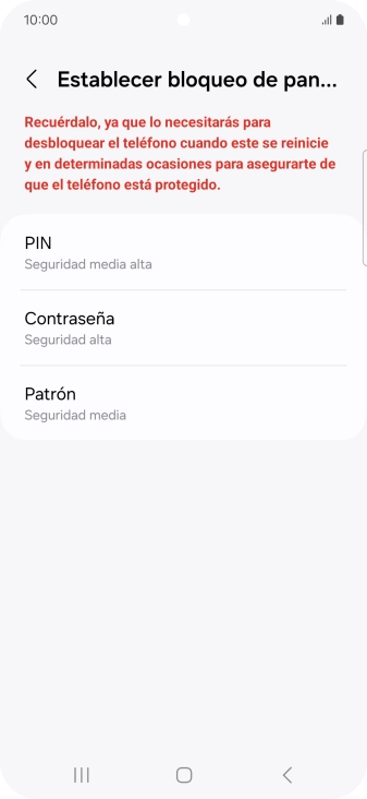Pulsa el código de seguridad deseado y sigue las indicaciones de la pantalla para crear un código de seguridad del teléfono adicional.