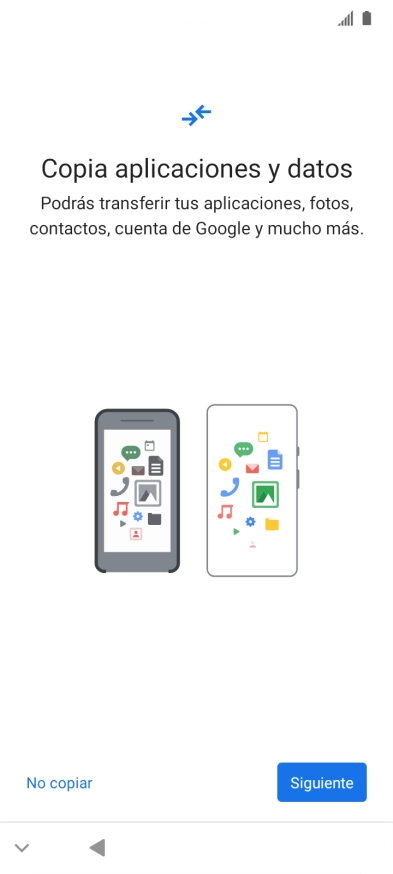 Puedes transferir el contenido de otro teléfono cuando activas tu teléfono por primera vez y cuando lo has restablecido. Cuando aparezca en la pantalla del teléfono esta imagen, ya está listo para la transmisión del contenido del otro teléfono.