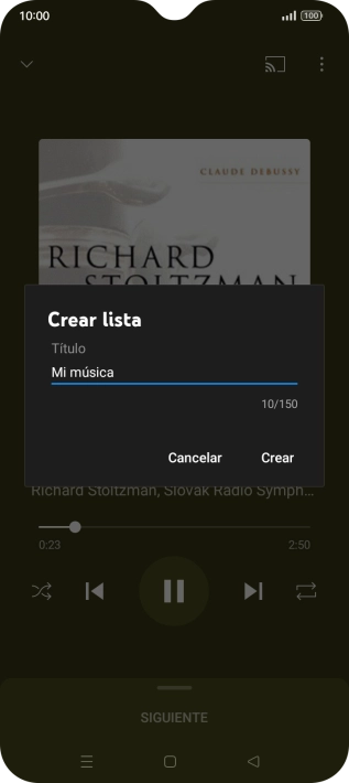 Introduce el nombre deseado de la lista de reproducción y pulsa Crear.
