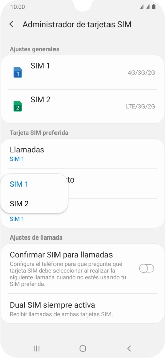 Pulsa la tarjeta SIM deseada.